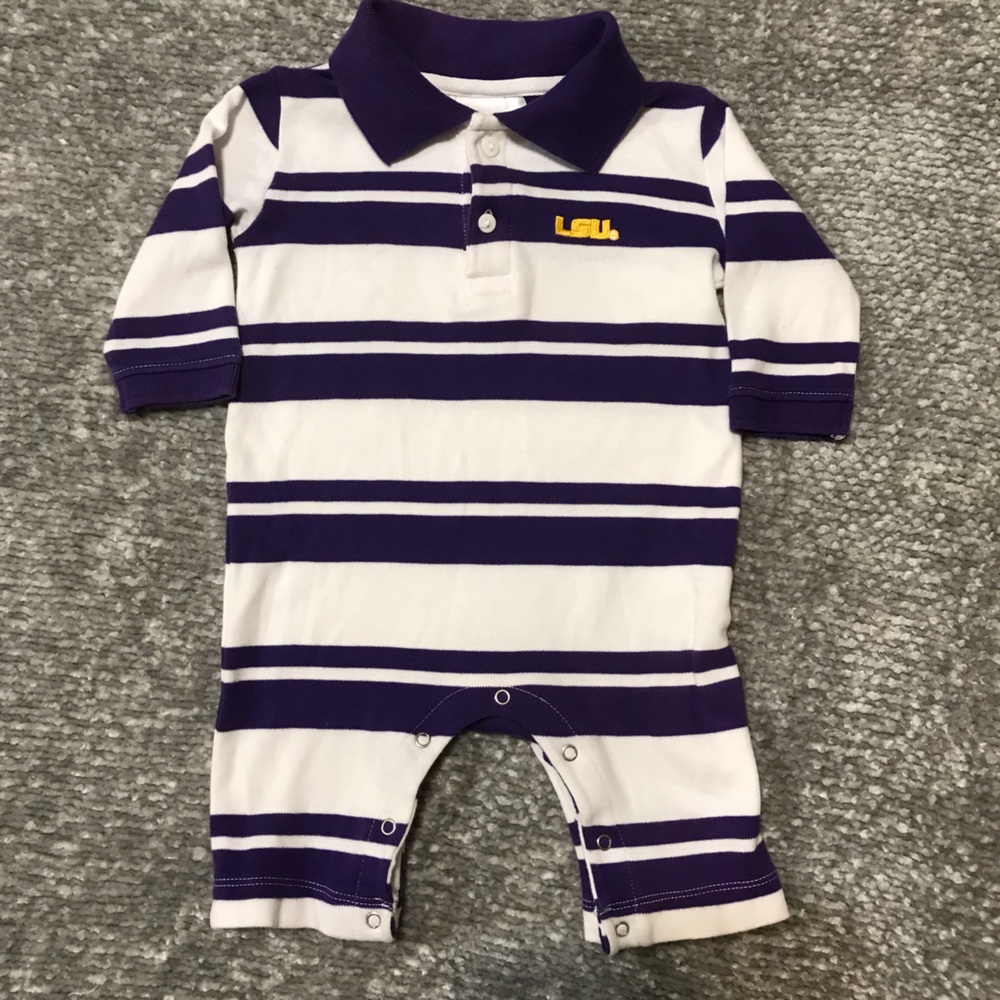 EUC two feet ahead purple stripe LSU outfit 6months
